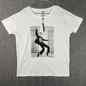 Noisy May Shirt Womens Medium White Elvis Graphic Radio Days Music Tee Top